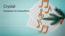  Presentation with christmas music - PPT layouts enhanced with christmas musical composition on wooden background and a light blue colored foreground