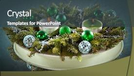  Presentation with christmas new year frame banner - Presentation enhanced with year decoration- balls tinsel candel background and a tawny brown colored foreground