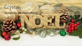  Presentation with noel - Cool new PPT theme with christmas noel sign with gold bauble decorations holly and winter greenery over snow background backdrop and a yellow colored foreground