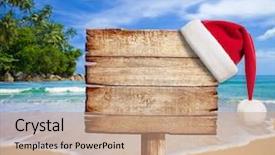  Presentation with tropical christmas - Cool new PPT layouts with christmas on beach wooden signboard backdrop and a coral colored foreground