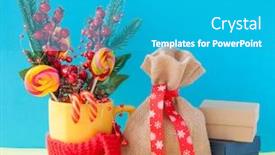  Presentation with candy canes - Colorful PPT layouts enhanced with christmas-or-new-year-card backdrop and a teal colored foreground