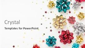  Presentation with sparkling - PPT layouts having christmas or new year composition with colored sparkling ribbon decorations on white background flat lay copy space background and a white colored foreground