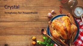  Presentation with rustic herbs on wood - Slides featuring christmas or thanksgiving turkey background and a coral colored foreground