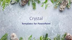  Presentation with winter border - Audience pleasing PPT theme consisting of christmas or winter background with a border of green and frosted evergreen branches and pine cones on a grey vintage board flat lay winter concept with copy space backdrop and a sky blue colored foreground