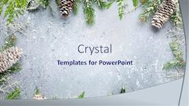  Presentation with winter border - Beautiful slide deck featuring christmas or winter background with a border of green and frosted evergreen branches and pine cones on a grey vintage board flat lay winter concept with copy space backdrop and a sky blue colored foreground