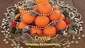  Presentation with christmas holly - Slides having christmas orange fruit with gold beads and balls holly mistletoe ivy and spruce pine fir with snow over oak background background and a tawny brown colored foreground