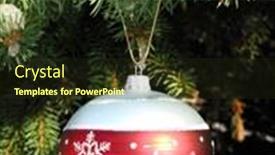  Presentation with ornament - Beautiful presentation design featuring christmas ornament hanging on snow covered fir tree outside closeup backdrop and a tawny brown colored foreground