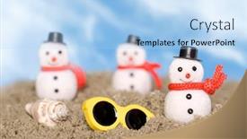 Presentation with tropical christmas - Beautiful PPT theme featuring christmas-ornament-snowmen-make backdrop and a light blue colored foreground