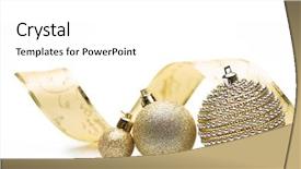  Presentation with new year card - PPT theme enhanced with christmas ornament with golden balls background and a white colored foreground