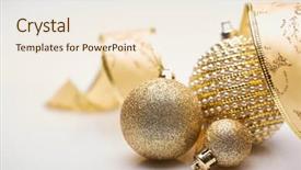  Presentation with new year card - Audience pleasing presentation theme consisting of christmas ornament with golden balls and decorative tape on a white background new year and christmas background with copy space for text greeting card backdrop and a sky blue colored foreground