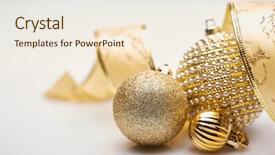  Presentation with new year card - Presentation theme having christmas ornament with golden balls and decorative tape on a white background new year and christmas background with copy space for text greeting card background and a sky blue colored foreground