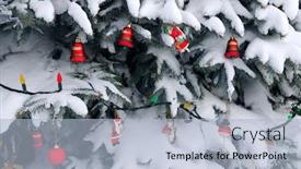  Presentation with spruce - Slide deck with christmas-ornaments-handing-on-snow background and a light blue colored foreground