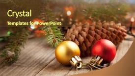  Presentation with snow - Audience pleasing PPT layouts consisting of christmas ornaments on a table backdrop and a tawny brown colored foreground