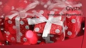  Presentation with focus - Beautiful slides featuring christmas packages - closeup on gift boxes backdrop and a  colored foreground