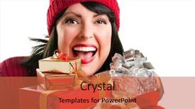  Presentation with happy birthday frame holiday - Presentation theme enhanced with christmas packages - happy attractive woman holds holiday background and a  colored foreground