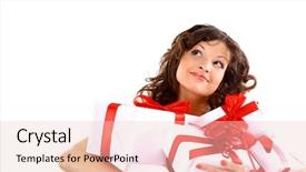  Presentation with santa - PPT theme enhanced with christmas packages - picture of cheerful santa helper background and a lemonade colored foreground