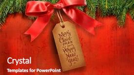  Presentation with pine - PPT theme enhanced with christmas packages - pine branches with gift tag background and a crimson colored foreground