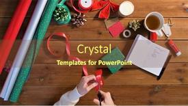  Presentation with ribbon cutting - Slides with christmas-packing-and-holidays-concept background and a tawny brown colored foreground