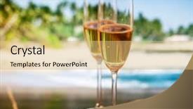  Presentation with tropical christmas - Cool new theme with christmas palm trees - champagne glasses on tropical beach backdrop and a yellow colored foreground