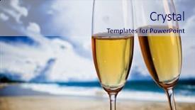  Presentation with two glasses of champagne - Slides with christmas palm trees - champagne glasses on tropical beach background and a sky blue colored foreground