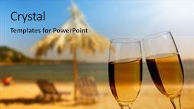  Presentation with new year - Beautiful PPT theme featuring christmas palm trees - champagne glasses on tropical beach backdrop and a light blue colored foreground