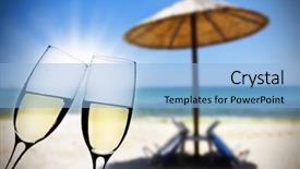  Presentation with tropical christmas - Presentation design featuring christmas palm trees - champagne glasses on tropical beach background and a light blue colored foreground