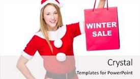  Presentation with christmas sale - PPT theme enhanced with christmas party dressing girl with shopping bag showing winter sale background and a sky blue colored foreground