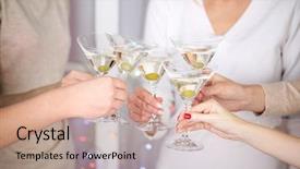  Presentation with alcohol - Slide deck consisting of christmas party invitation - woman hands with glasses background and a  colored foreground
