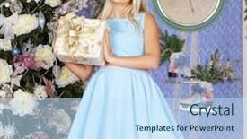  Presentation with christmas party - Colorful theme enhanced with christmas party winter holidays blonde woman with gift box new year girl christmas tree in interior background backdrop and a sky blue colored foreground