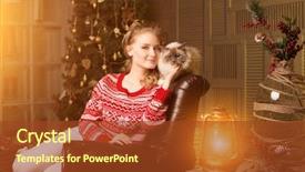 Presentation with cat party - Beautiful slide deck featuring christmas party winter holidays woman with cat new year girl christmas tree in interior background backdrop and a tawny brown colored foreground