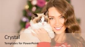  Presentation with cat party - Slide set enhanced with christmas party winter holidays woman with cat new year girl christmas tree in interior background background and a lemonade colored foreground