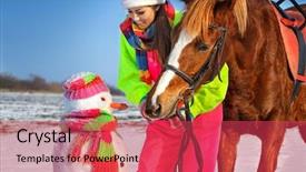  Presentation with snowman - Slide deck consisting of christmas peace - portrait of girk with horse background and a  colored foreground