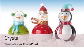  Presentation with snowmen - Presentation having christmas penguins - happy snowmen ornaments in snow background and a  colored foreground