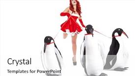  Presentation with fashion - Beautiful PPT theme featuring christmas penguins - pin-up fashion woman with penguin backdrop and a white colored foreground