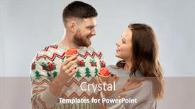  Presentation with ugly christmas sweater - Slides enhanced with christmas people and holidays concept - portrait of happy couple at ugly sweater party with cupcakes background and a coral colored foreground