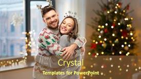  Presentation with ugly christmas sweater - Beautiful presentation theme featuring christmas people and holidays concept - happy couple hugging at ugly sweater party backdrop and a tawny brown colored foreground
