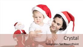  Presentation with baby christmas - Slides enhanced with christmas photo baby and mother wearing the santa claus's hat are playing together background and a coral colored foreground