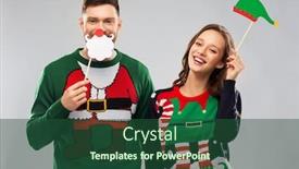  Presentation with christmas holidays - Colorful presentation theme enhanced with happy couple in ugly sweater backdrop and a ocean colored foreground