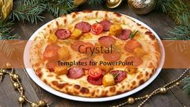  Presentation with wood board - Colorful PPT theme enhanced with christmas-pizza-on-the-wood backdrop and a gold colored foreground