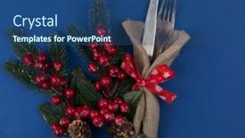  Presentation with vintage christmas - PPT theme featuring christmas-place-setting-with-vintage background and a ocean colored foreground