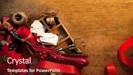  Presentation with wooden lighting - Presentation theme having christmas preparation tray with ribbons background and a tawny brown colored foreground