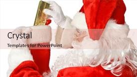  Presentation with christmas stocking - Beautiful PPT theme featuring christmas present into a stocking backdrop and a coral colored foreground