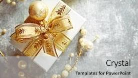  Presentation with golden christmas - Cool new slide deck with christmas present with golden ornaments backdrop and a light gray colored foreground