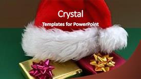  Presentation with santa claus and reindeers - Beautiful presentation theme featuring christmas presents and santa claus backdrop and a  colored foreground