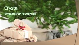  Presentation with christmas presents - Slide deck consisting of christmas presents near christmas tree on wooden background background and a tawny brown colored foreground