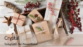  Presentation with wood tools - Presentation theme having christmas presents surrounded by wrapping background and a coral colored foreground