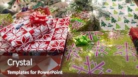  Presentation with christmas presents - Colorful slide set enhanced with christmas presents under a tree with a cat in the background backdrop and a tawny brown colored foreground