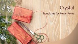  Presentation with christmas presents - Colorful PPT layouts enhanced with christmas presents wrapping and snow backdrop and a lemonade colored foreground