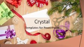  Presentation with christmas blank wooden signboard - Slides featuring christmas presents wrapping and snow background and a lemonade colored foreground