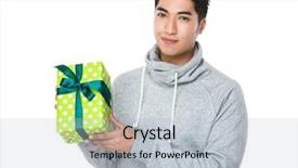  Presentation with box - Amazing presentation design having christmas prize - asian man hold with present backdrop and a light gray colored foreground
